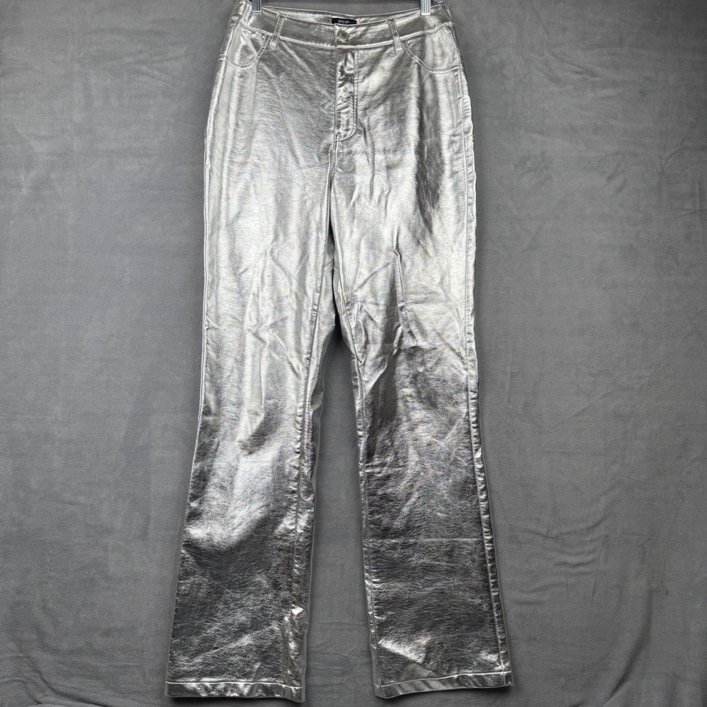Nasty Gal Metallic Silver Star Pocket Flare Pants Women US 6 - Picture 5 of 12